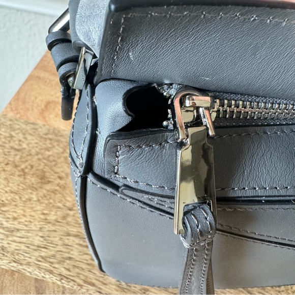 Graphite Gray Mini Leather Patchwork Satchel Puzzle Crossbody Shoulder Bag - Picture 3 of 15